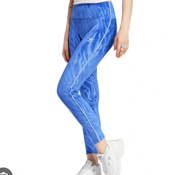 adidas Women's Originals Zebra Print Velour Leggings. Blue size small - Picture 1 of 7